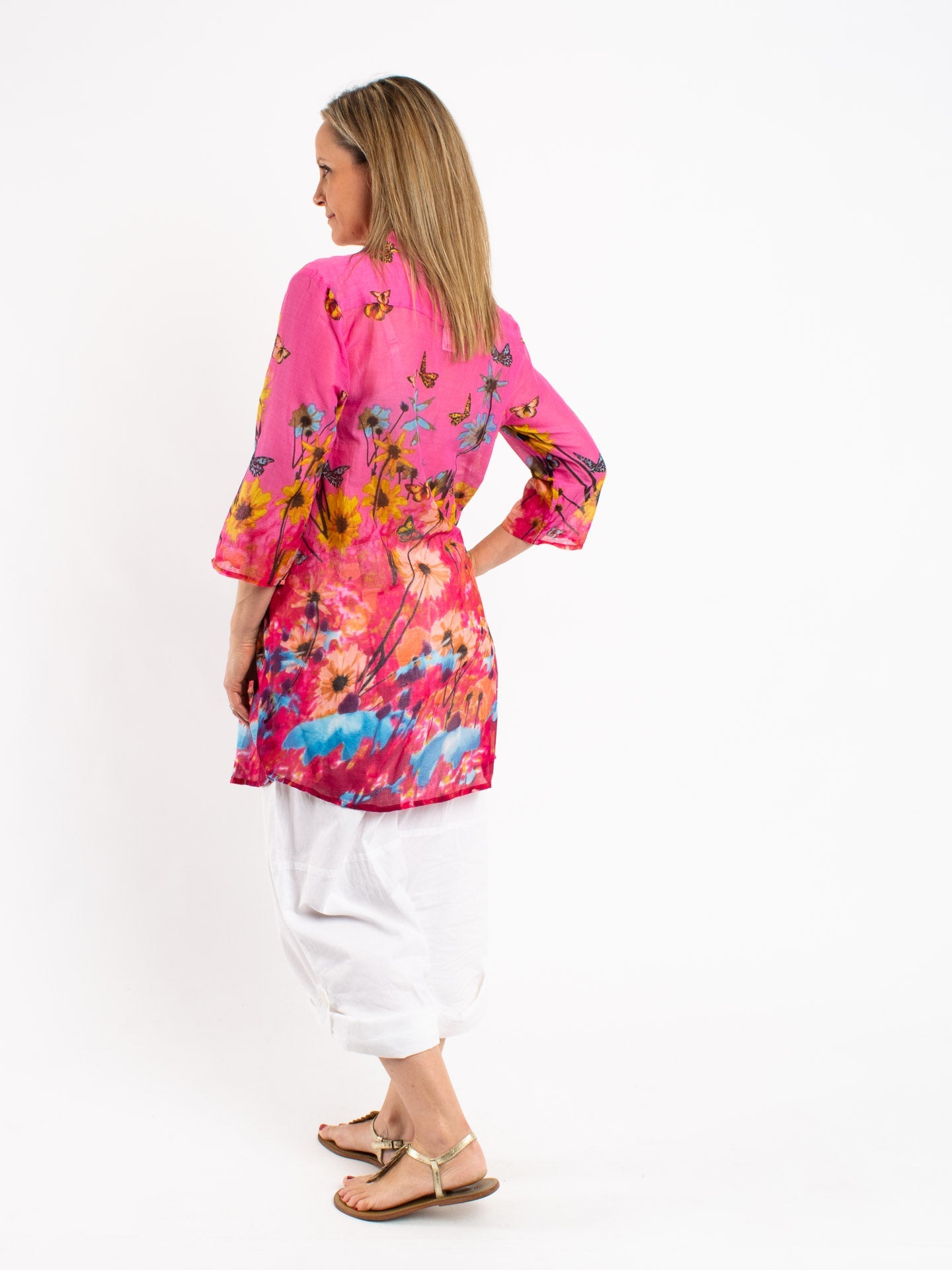 Long Pleated Shirt in Butterfly Pink