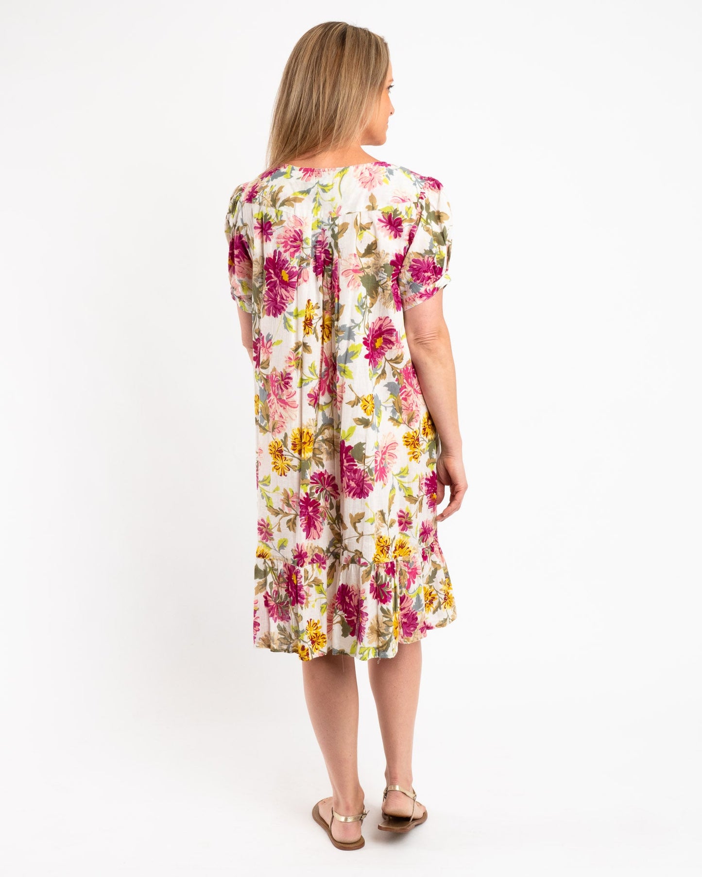 Cap Sleeve Summer Dress in Fuchsia Lime Garden