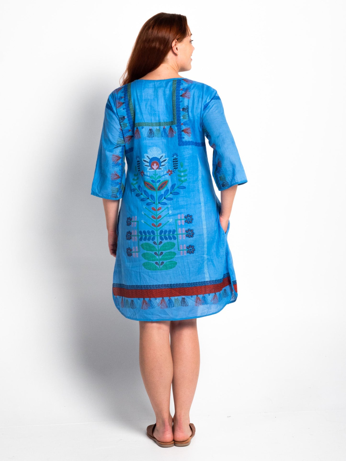 Bangalow Boho Dress in Blue Aztec