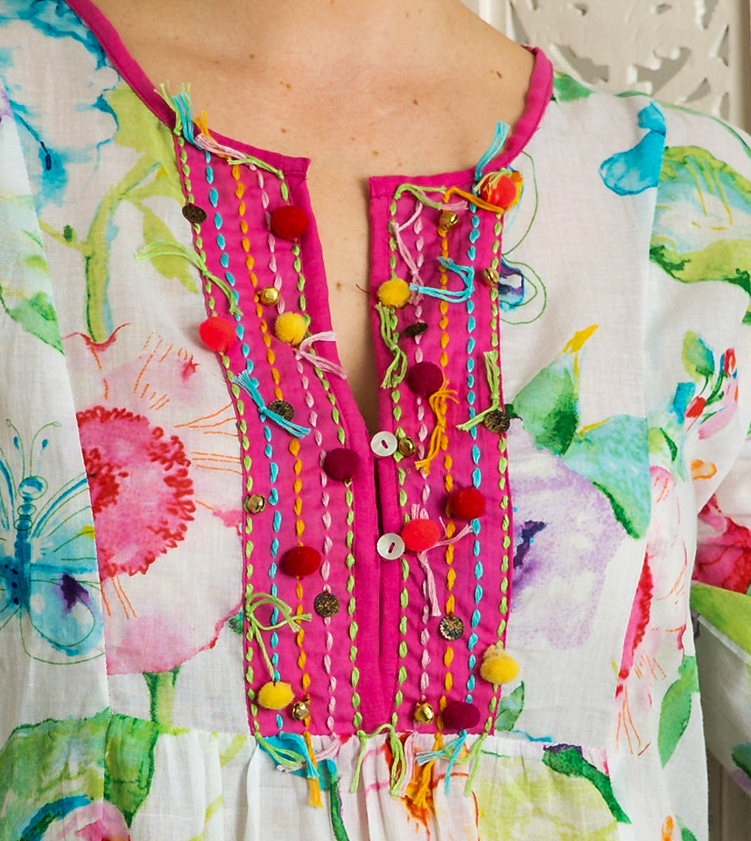 Bangalow Boho Dress in Grey Poppies