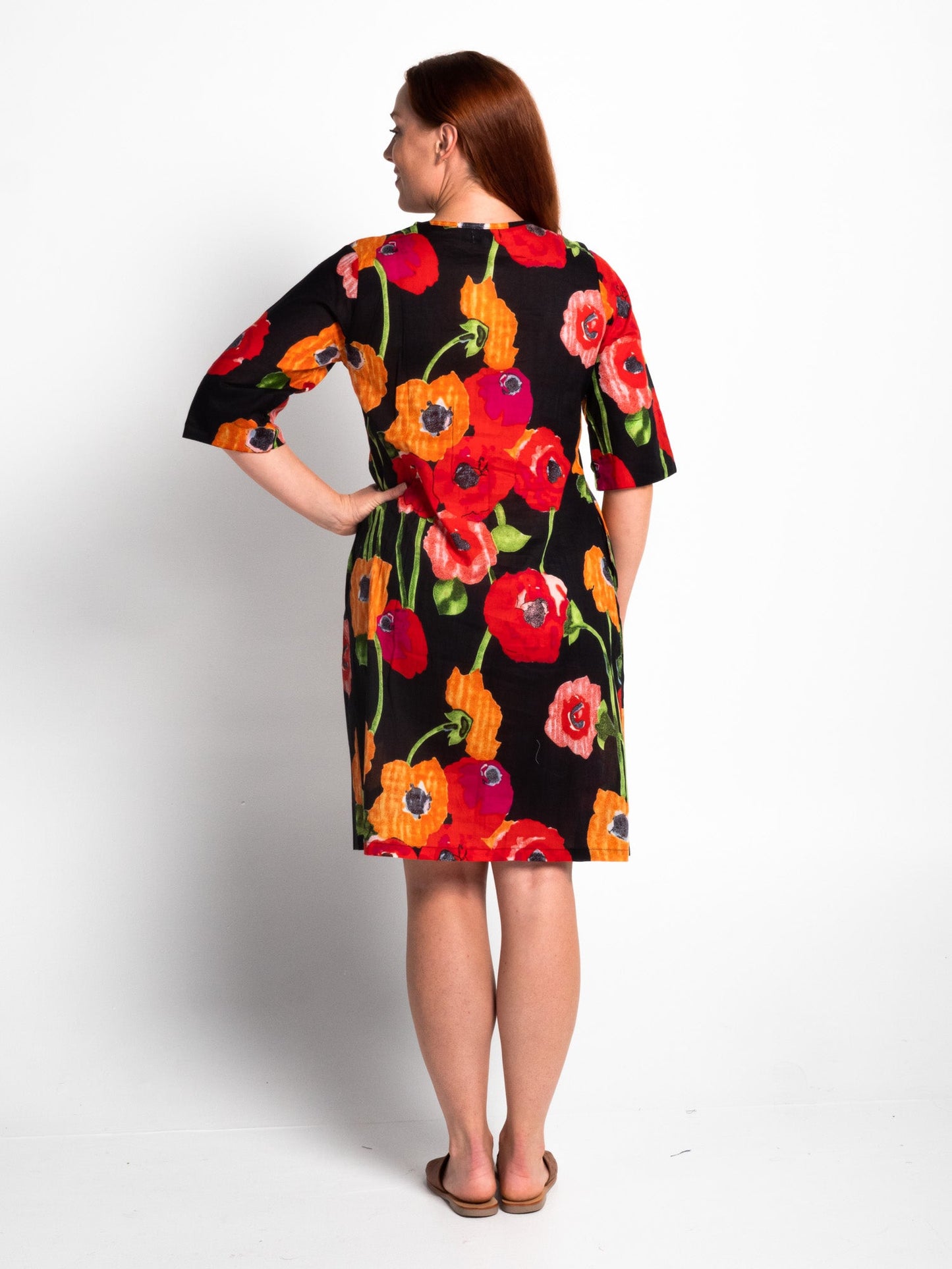 Heron Dress in Black Poppies