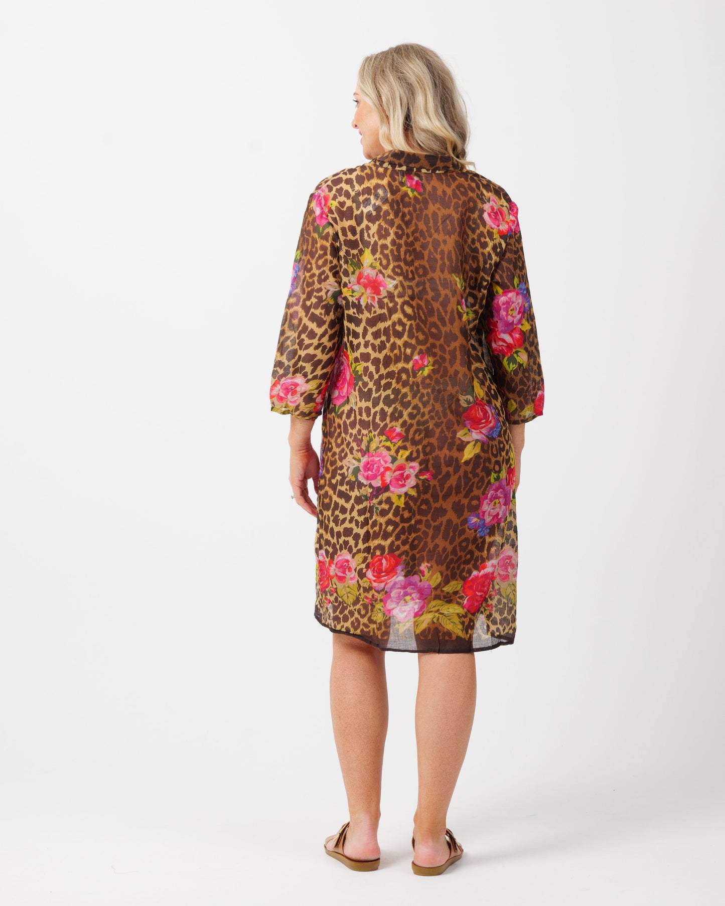 Collared shirt dress in tiger floral