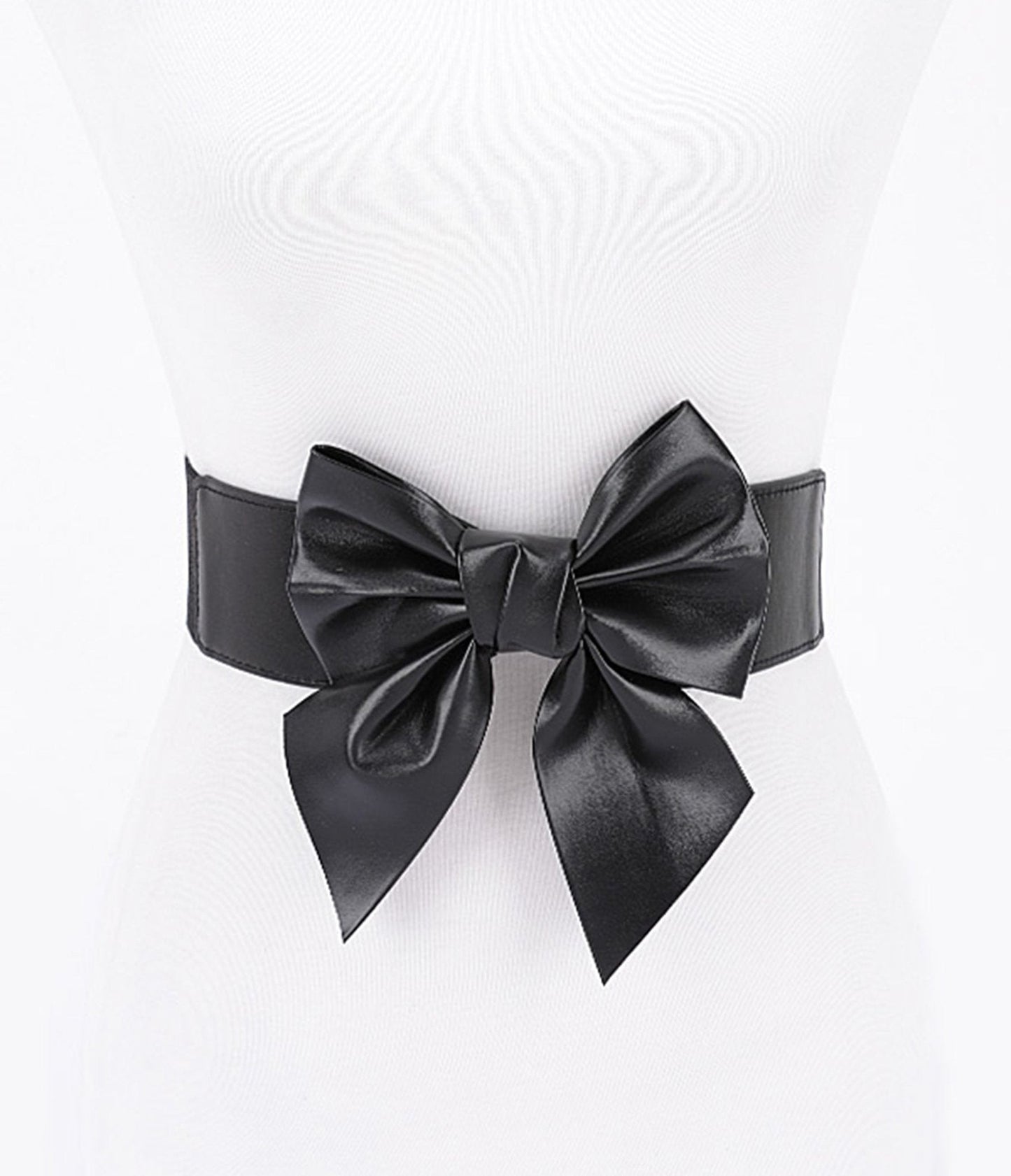 Black Leatherette Bow Cinch Belt