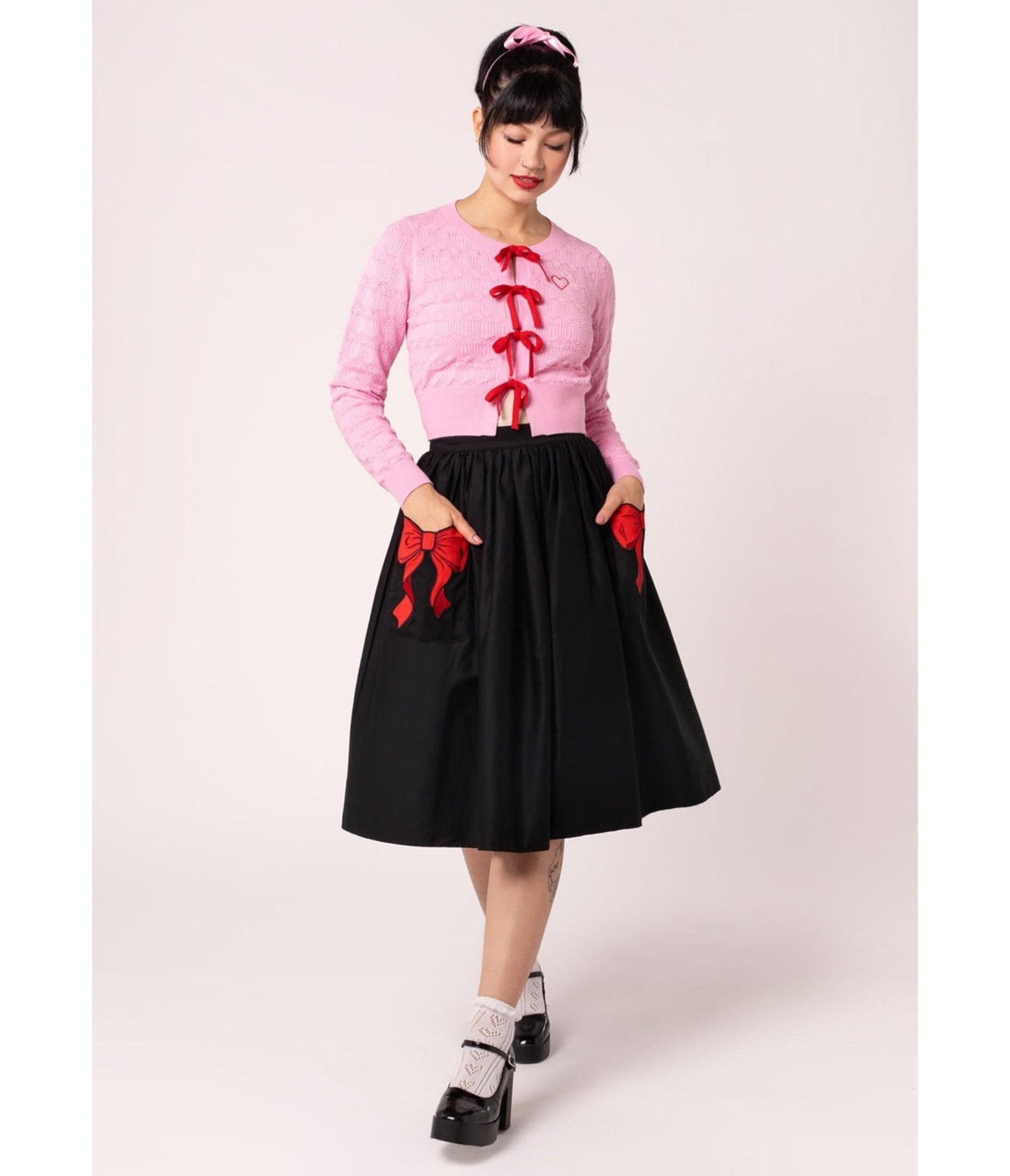 Hell Bunny Black & Red Bow Lucie Swing Skirt