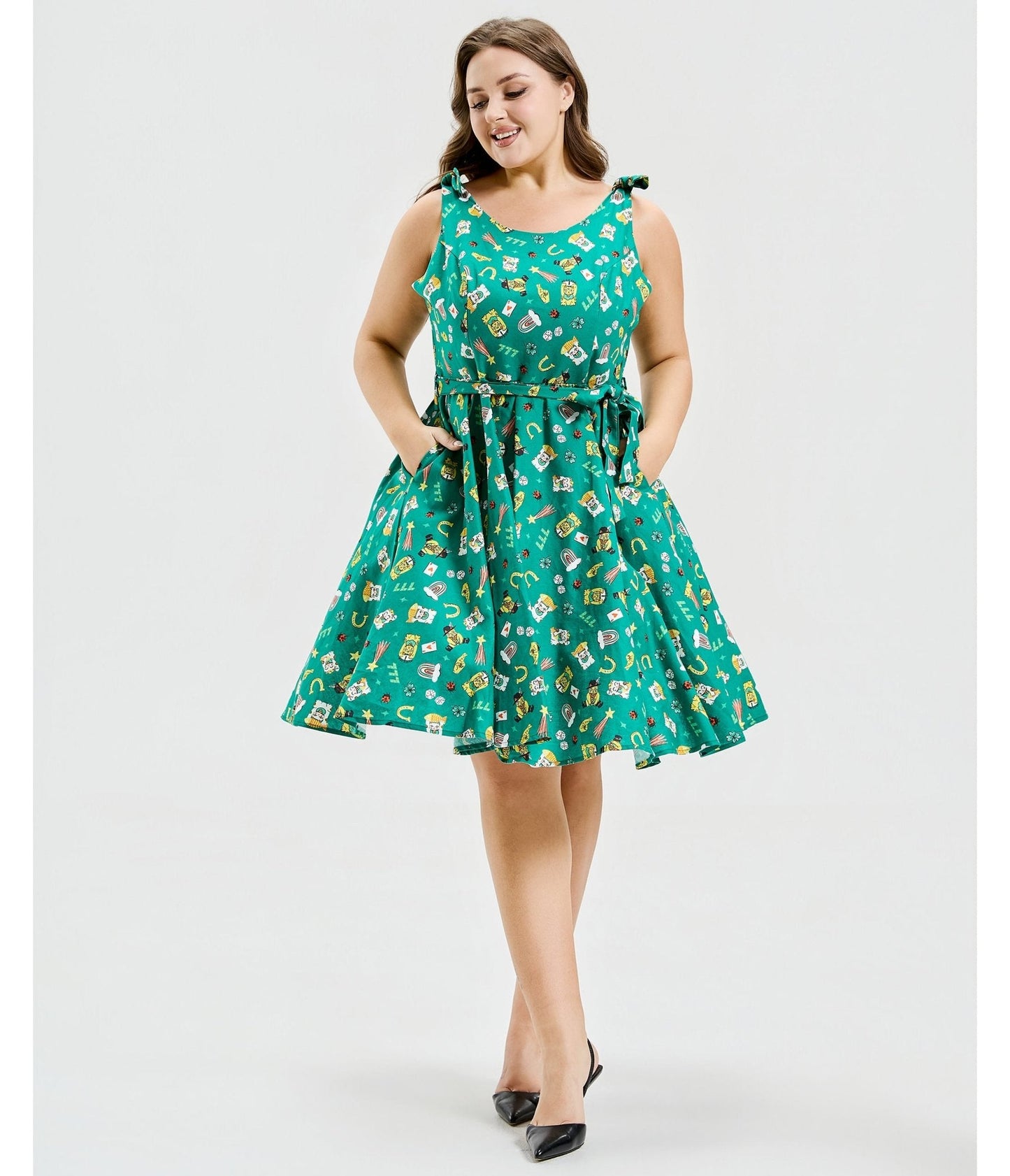 Plus Size Green Purrfect Lucky Swing Dress