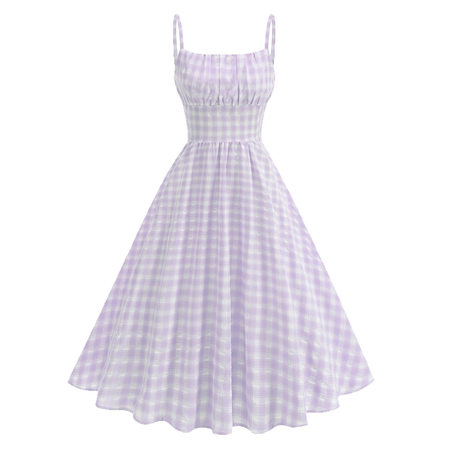 Purple Gingham Spaghetti Strap Swing Dress
