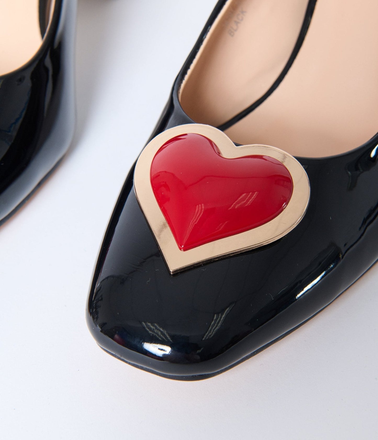 Unique Vintage Black & Red Heart Leatherette Slingback Heels