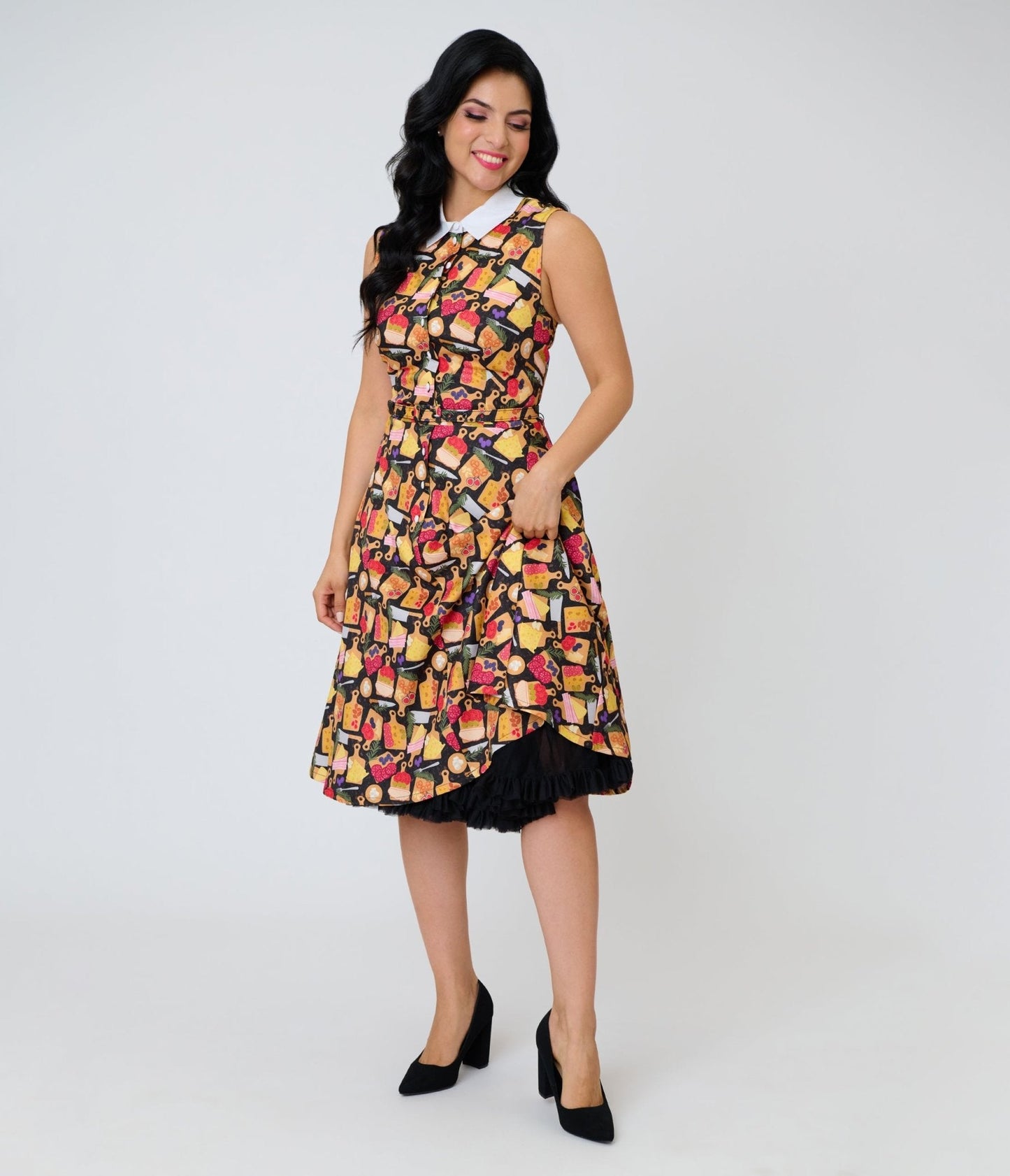 Unique Vintage Charcuterie Print Darlene Swing Dress