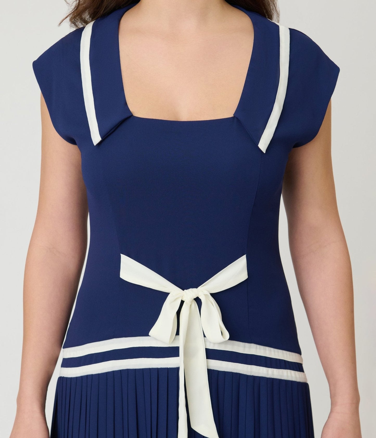 Unique Vintage Navy Pleated Flapper Day Dress