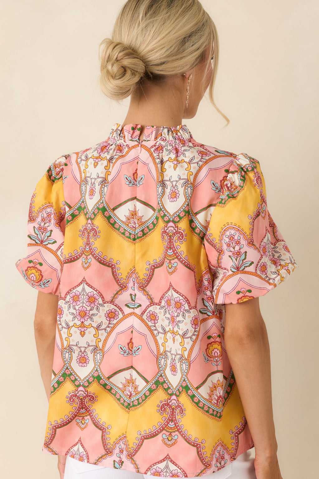 Love You Back Pink & Marigold Scarf Print Cotton Top