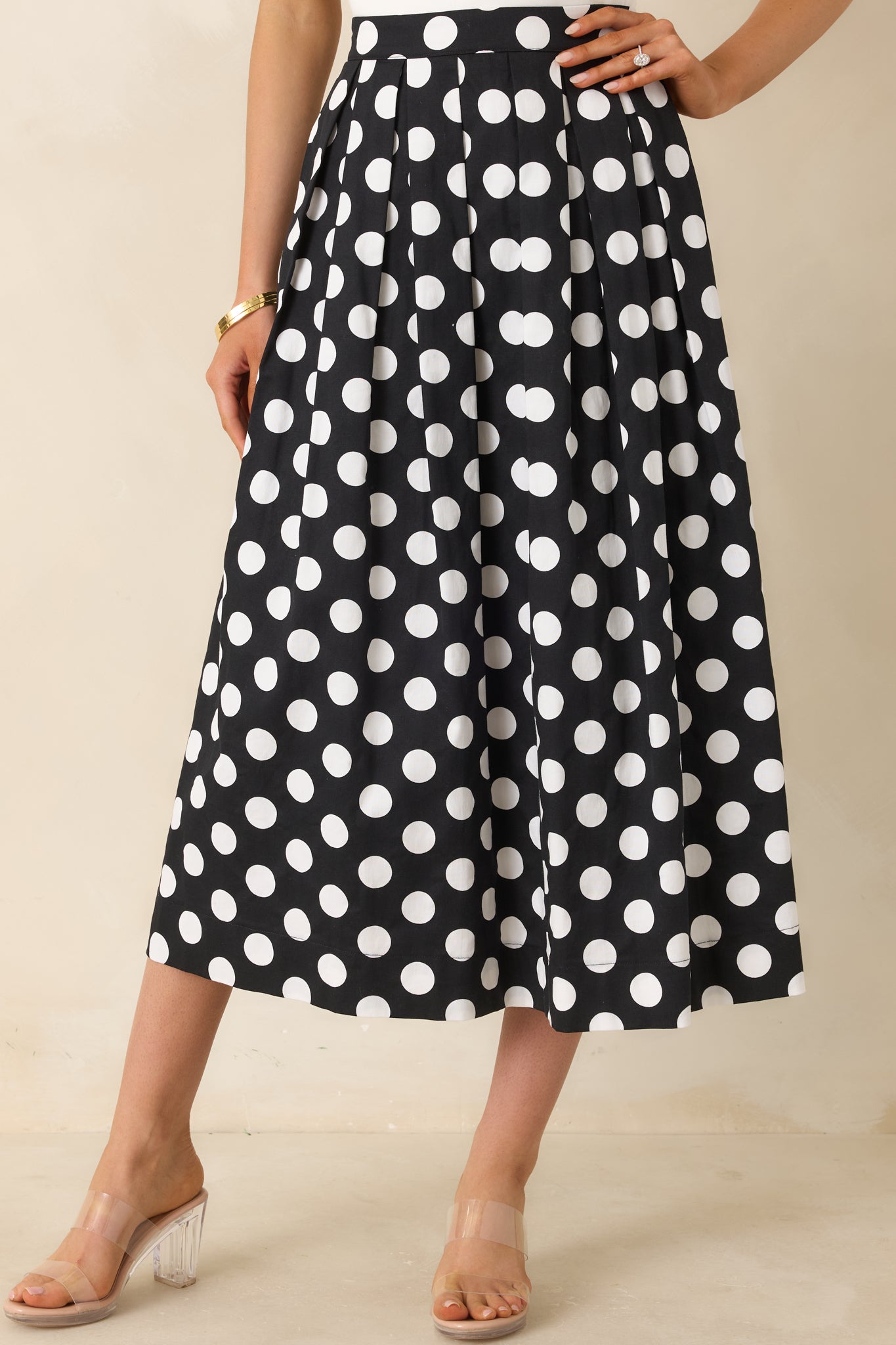 Lovely Little Thing Black Polka Dot Cotton Pleated Maxi Skirt