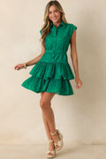 The Way You Smile Green & Blue Polka Dot Tiered Ruffle Mini Dress