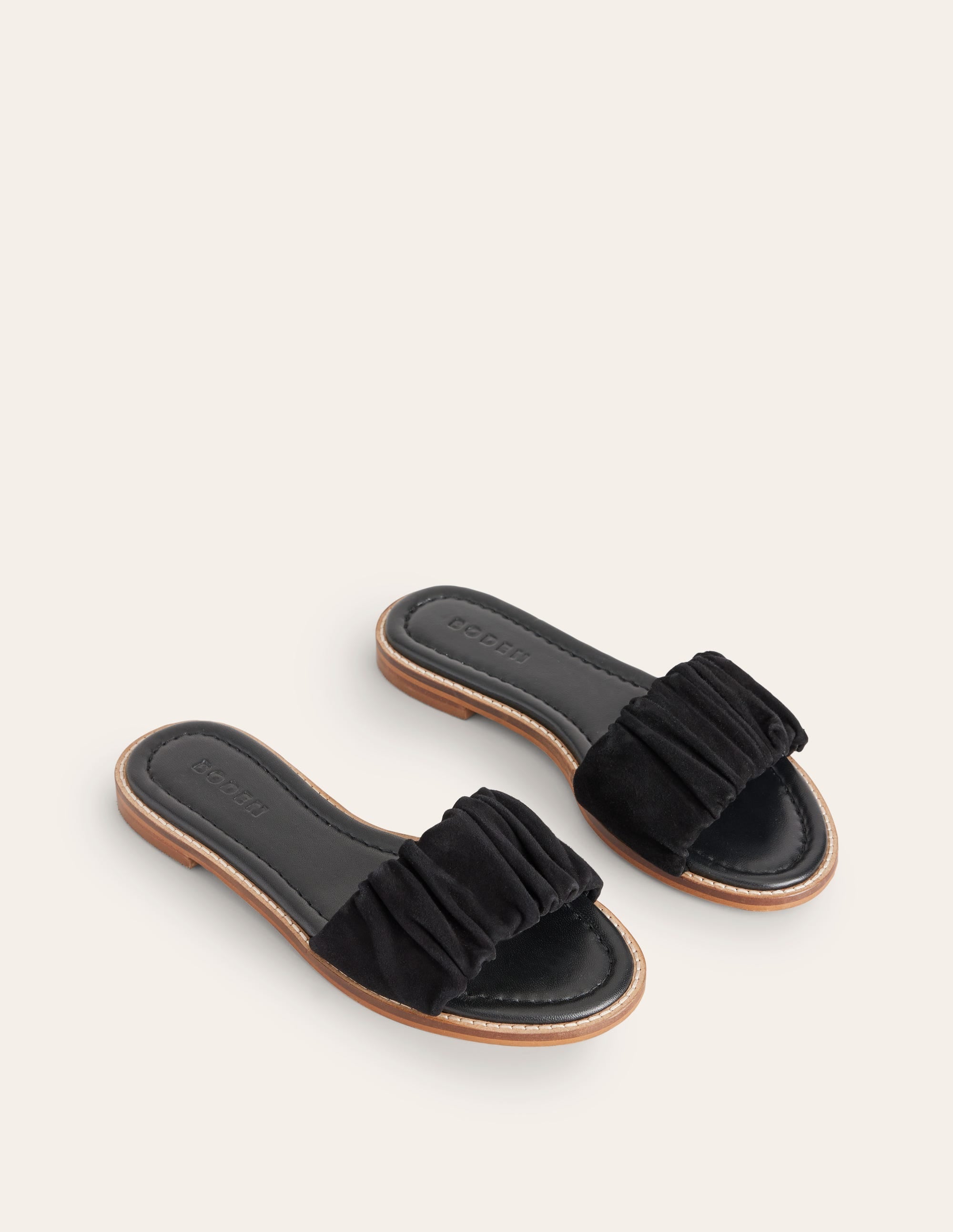 Ruched Flat Sandals-Black