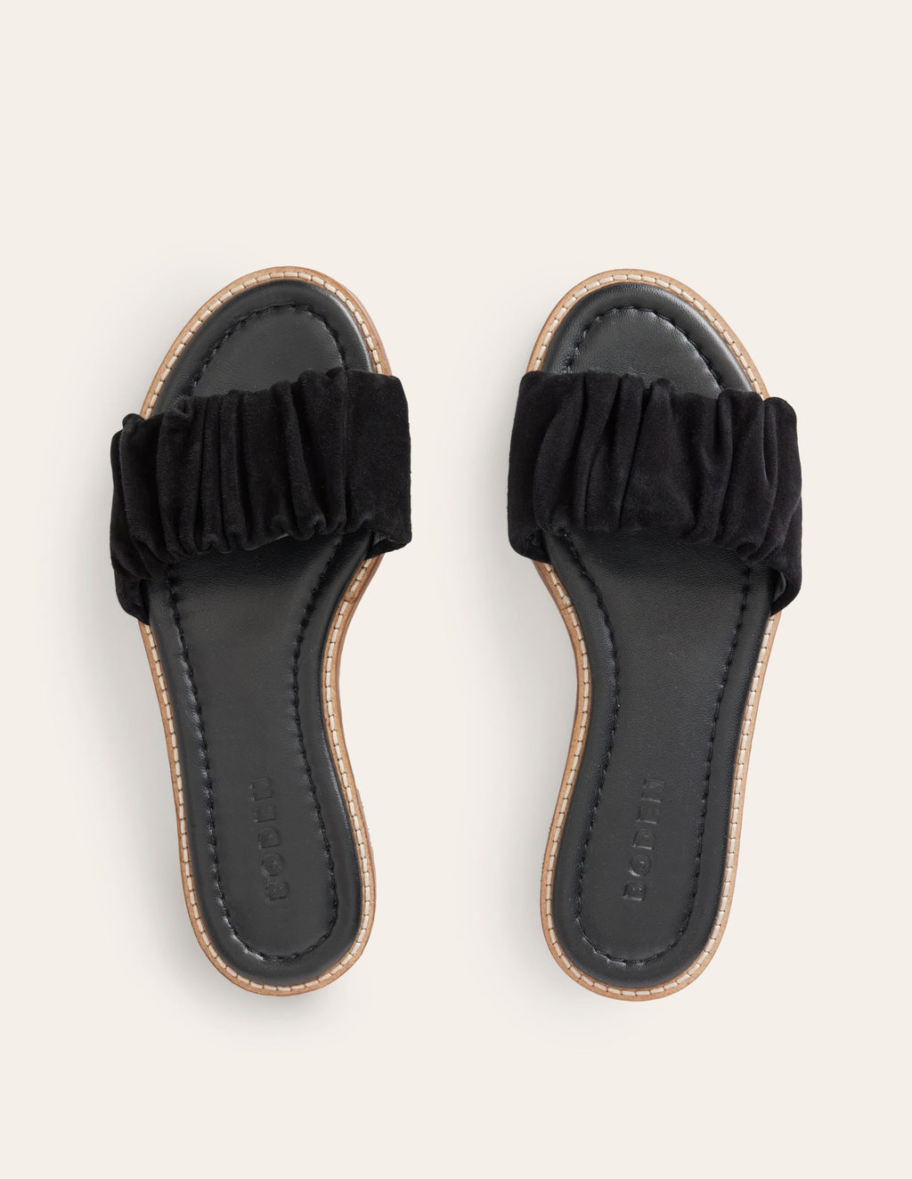 Ruched Flat Sandals-Black