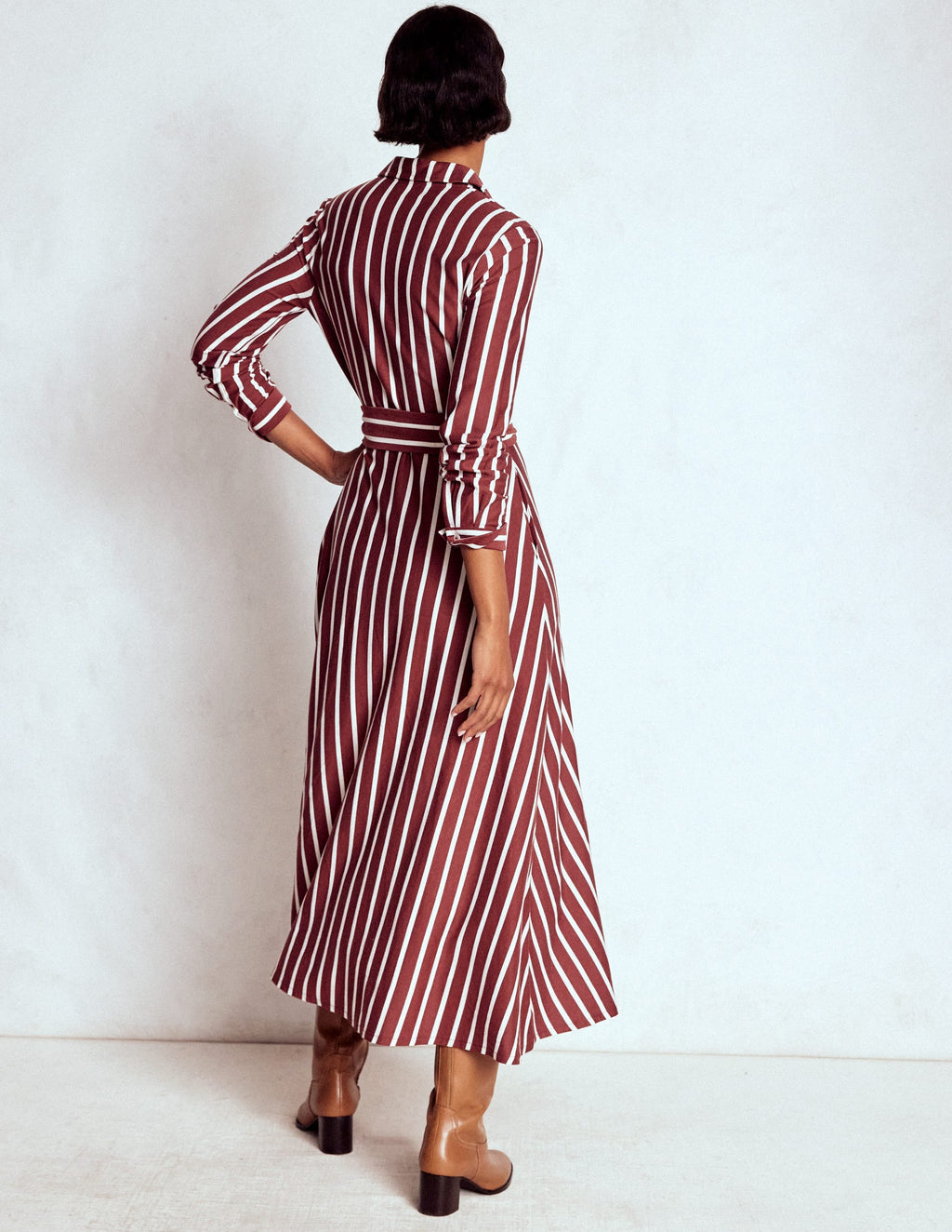 Marcia Jersey Shirt Dress-Burnt Orange, Painted Dot