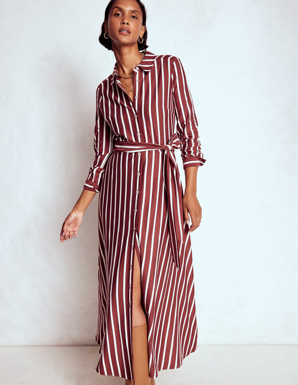Marcia Jersey Shirt Dress-Burnt Orange, Painted Dot