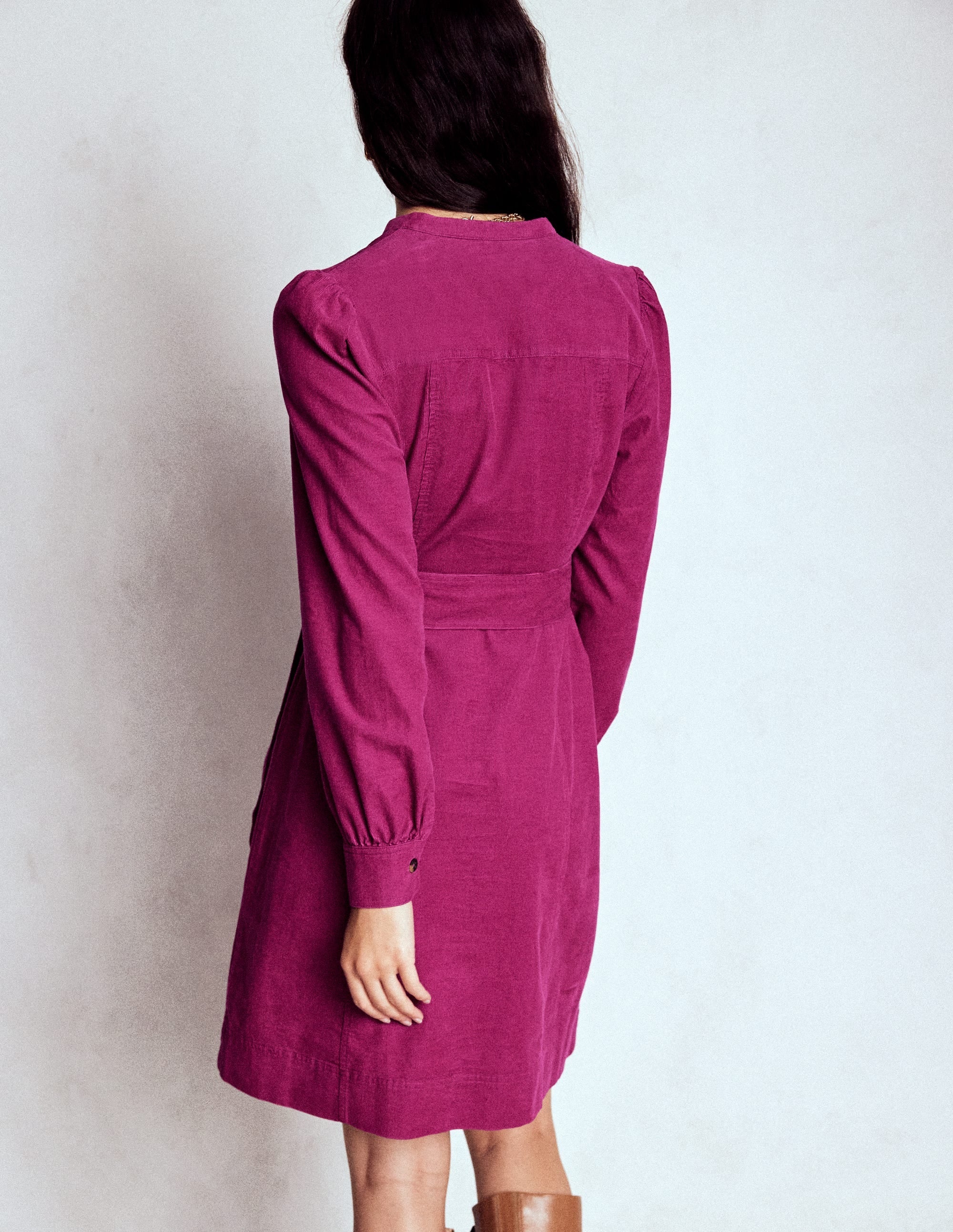 Bre Cord Short Dress-Rich Magenta