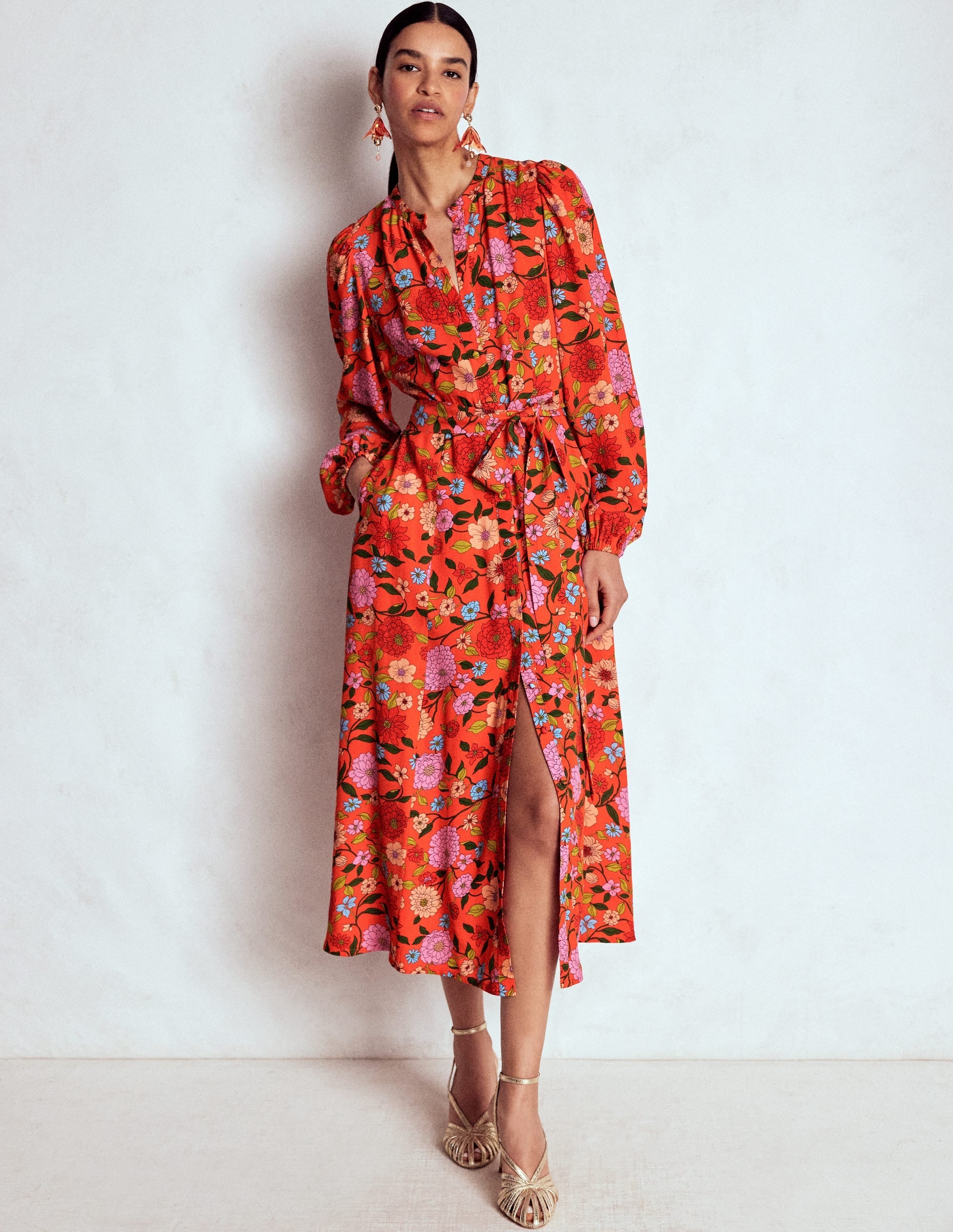 Mae Occasion Maxi Shirt Dress-Firecracker Red, Dahlia Trail