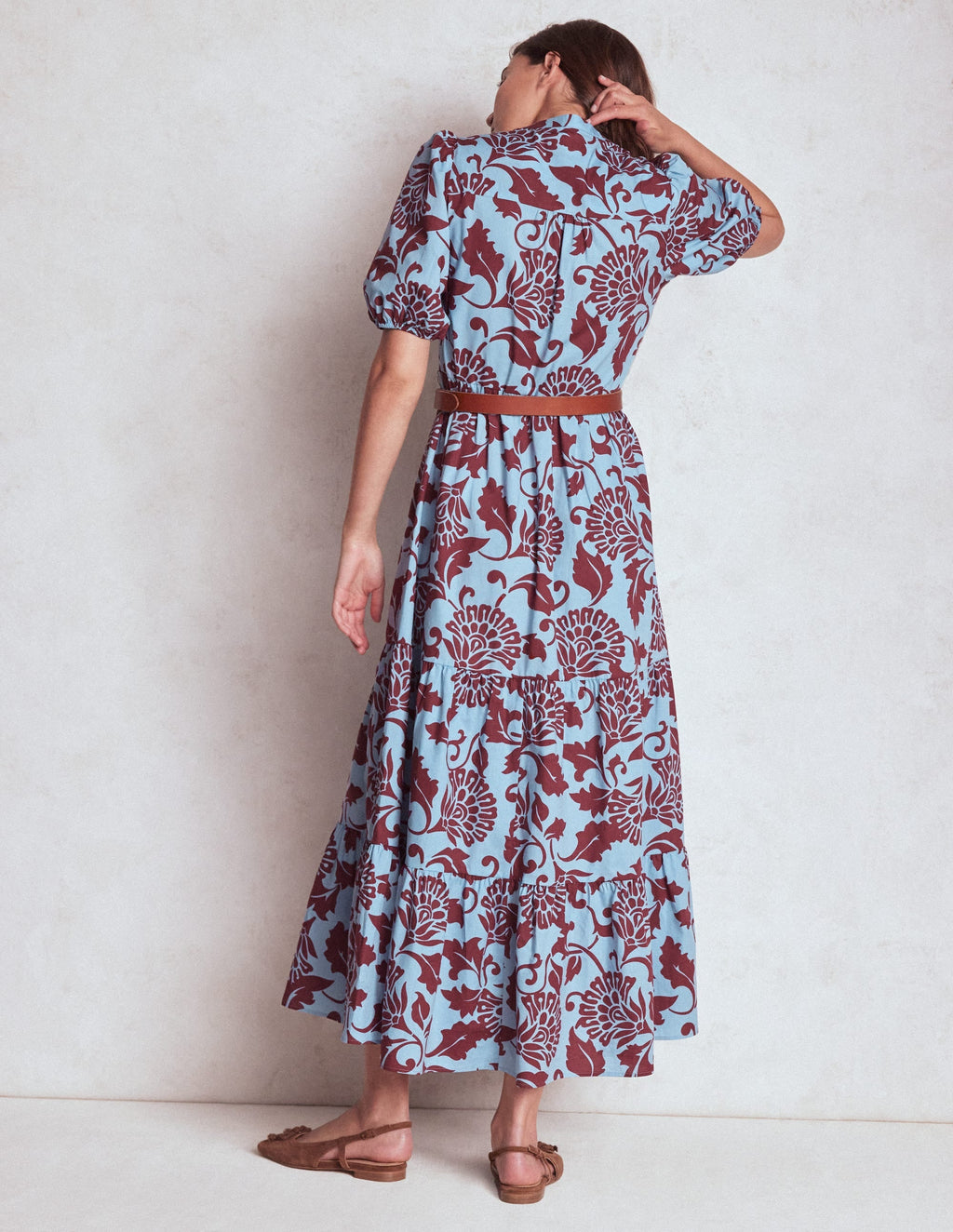 Christabel Cotton Midi Dress-Glacier Blue, Ornate Vine
