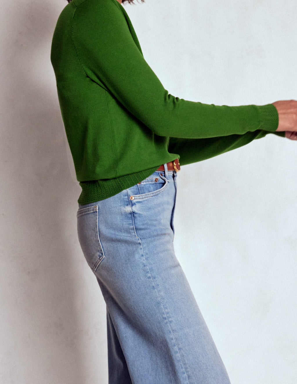 Emilia Cotton V Neck Sweater-Promenade Green