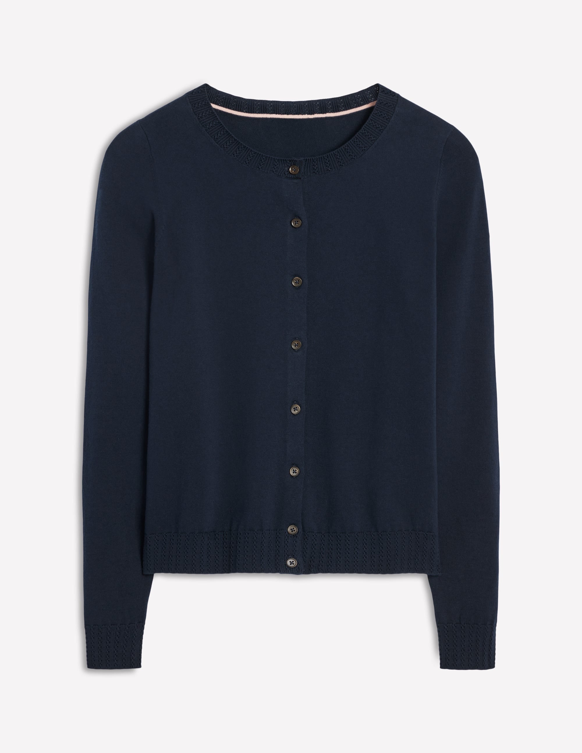 Emilia Cotton Crew Cardigan-Navy