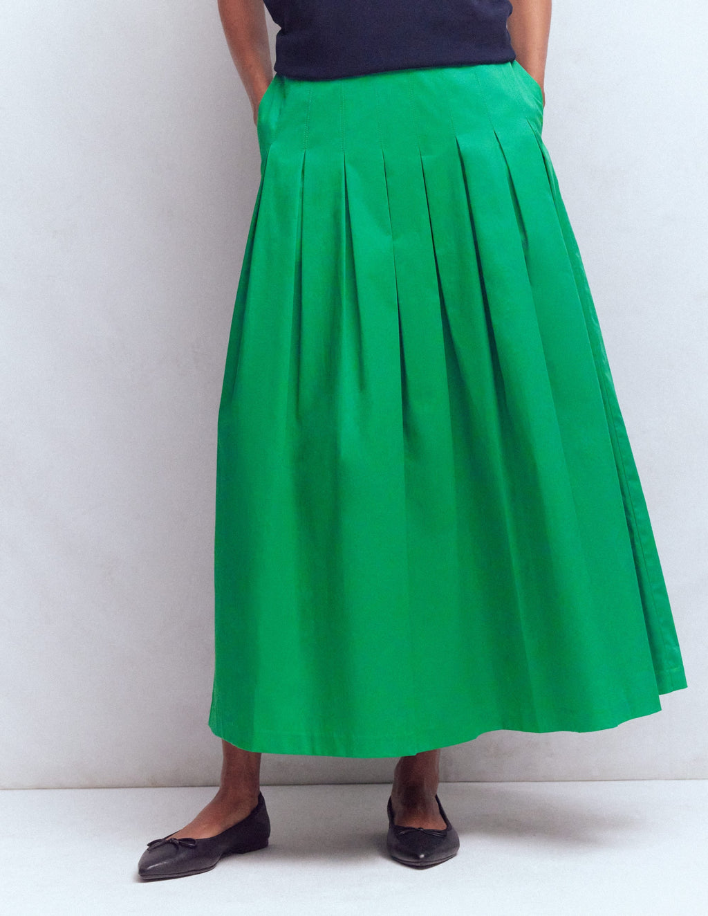 Valentina Cotton Sateen Skirt-Rich Emerald