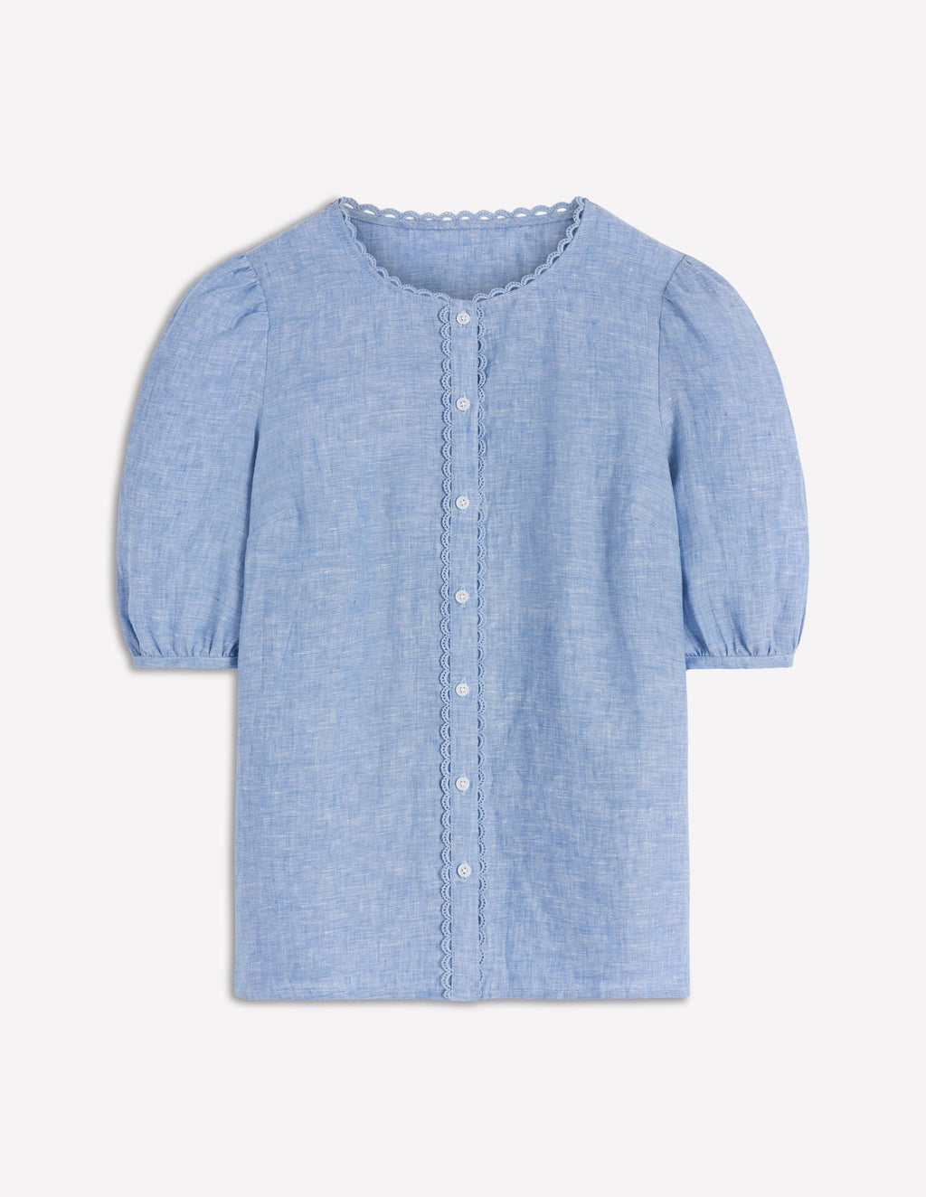 Leah Short Sleeve Linen Top-Chambray