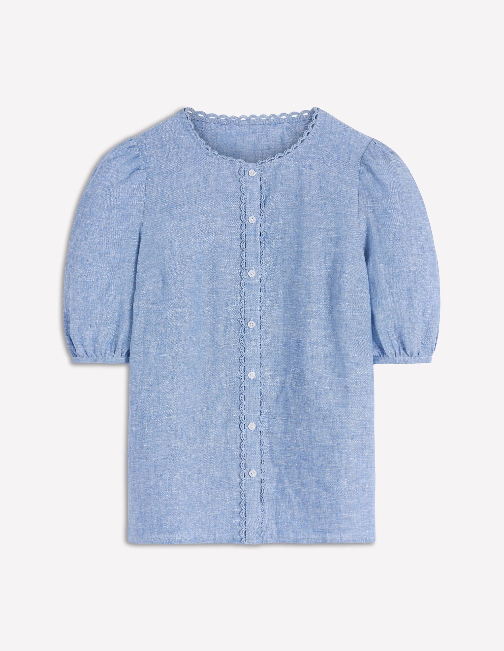 Leah Short Sleeve Linen Top-Chambray