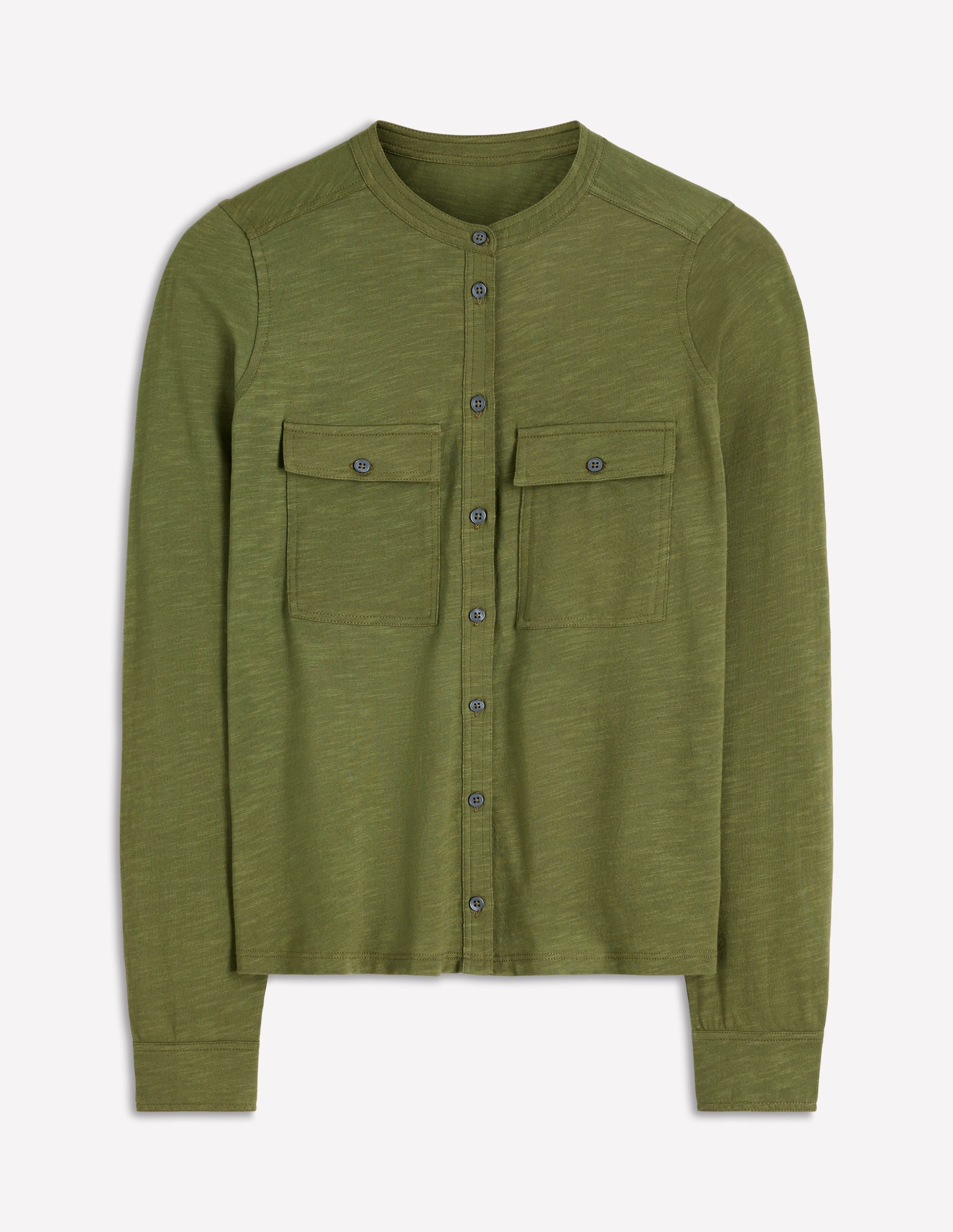 Topstitched Pocket Shirt-Woodland Green
