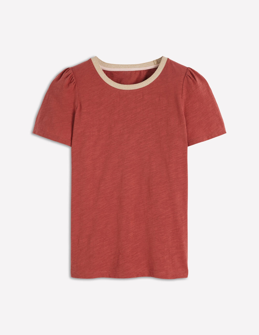 Metallic Trim T-Shirt-Roasted Chestnut Brown