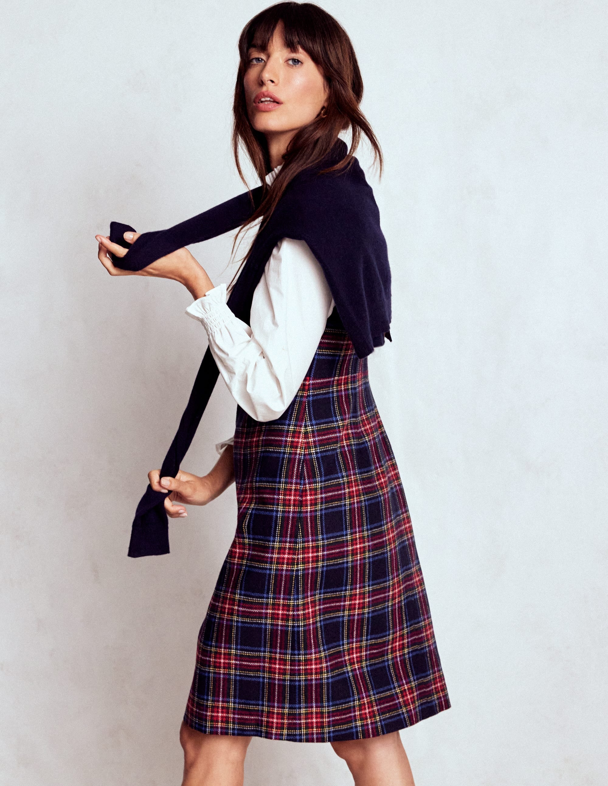 Annie Check Shift Dress-Navy, Green and Red Check