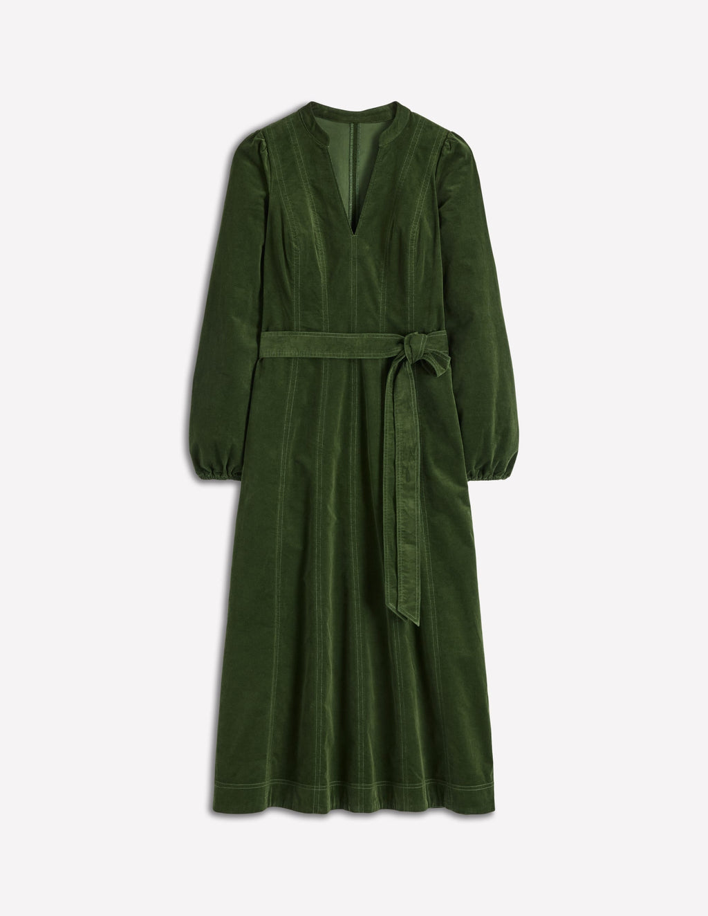 Ros Panelled Cord Midi Dress-Green Fir