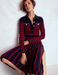 Brönte Knitted Rib Shirt Dress-Navy and Red Stripe