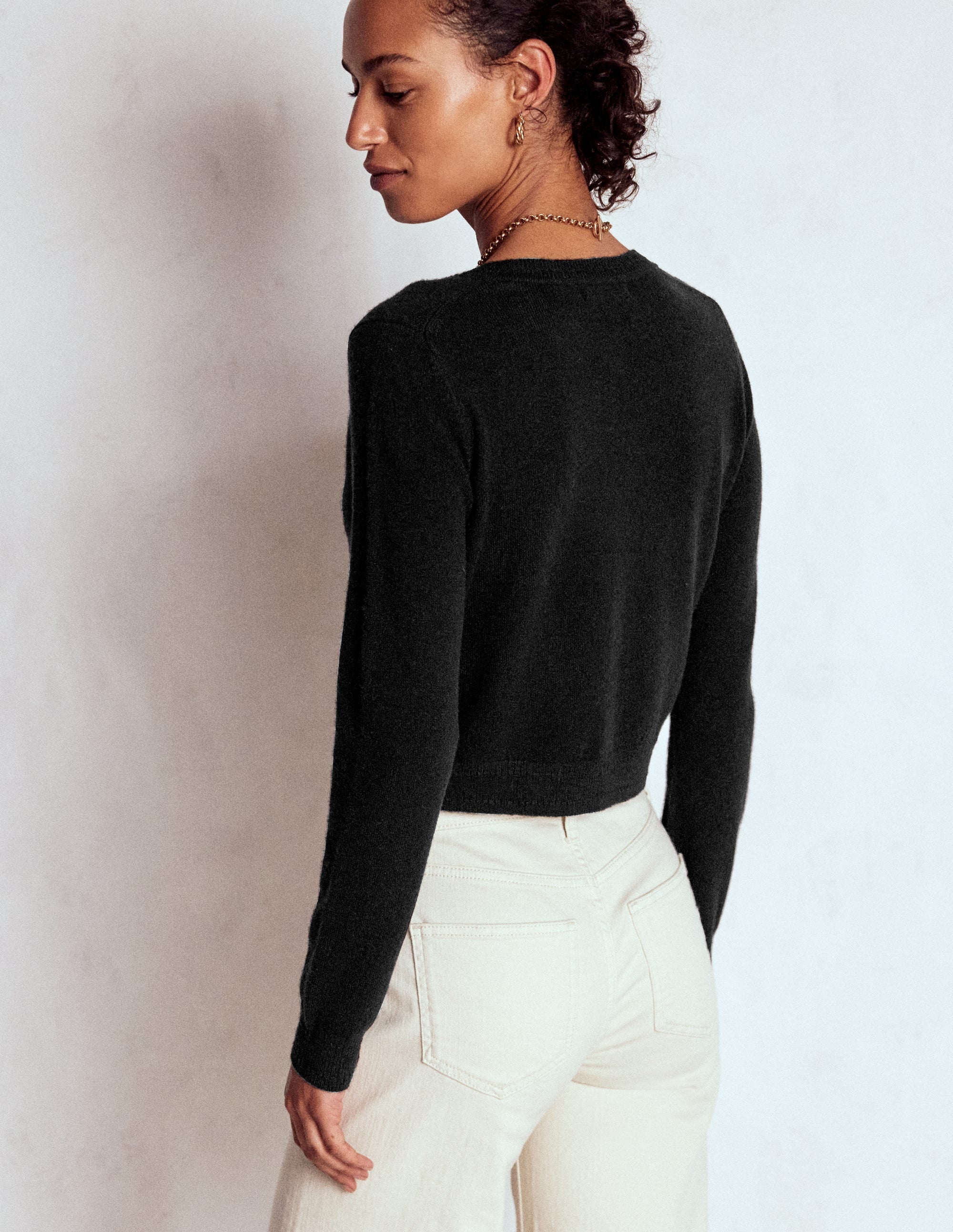 Eva Cashmere Cropped Cardigan-Black
