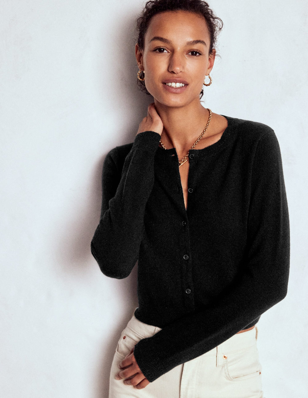Eva Cashmere Cropped Cardigan-Black
