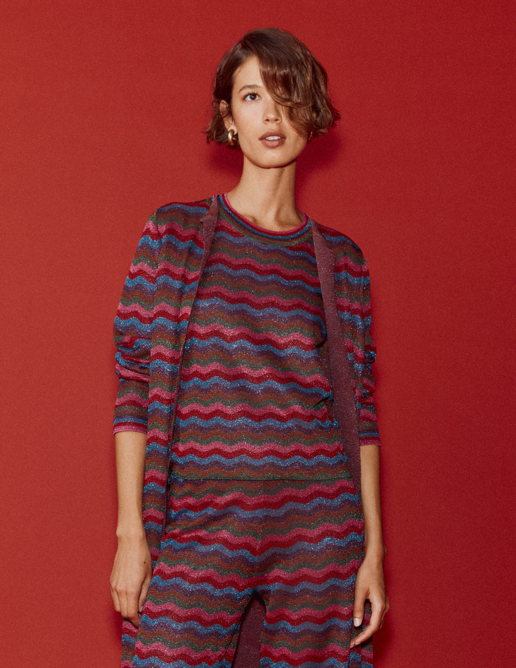 Jacquard Knitted T-Shirt-Multi