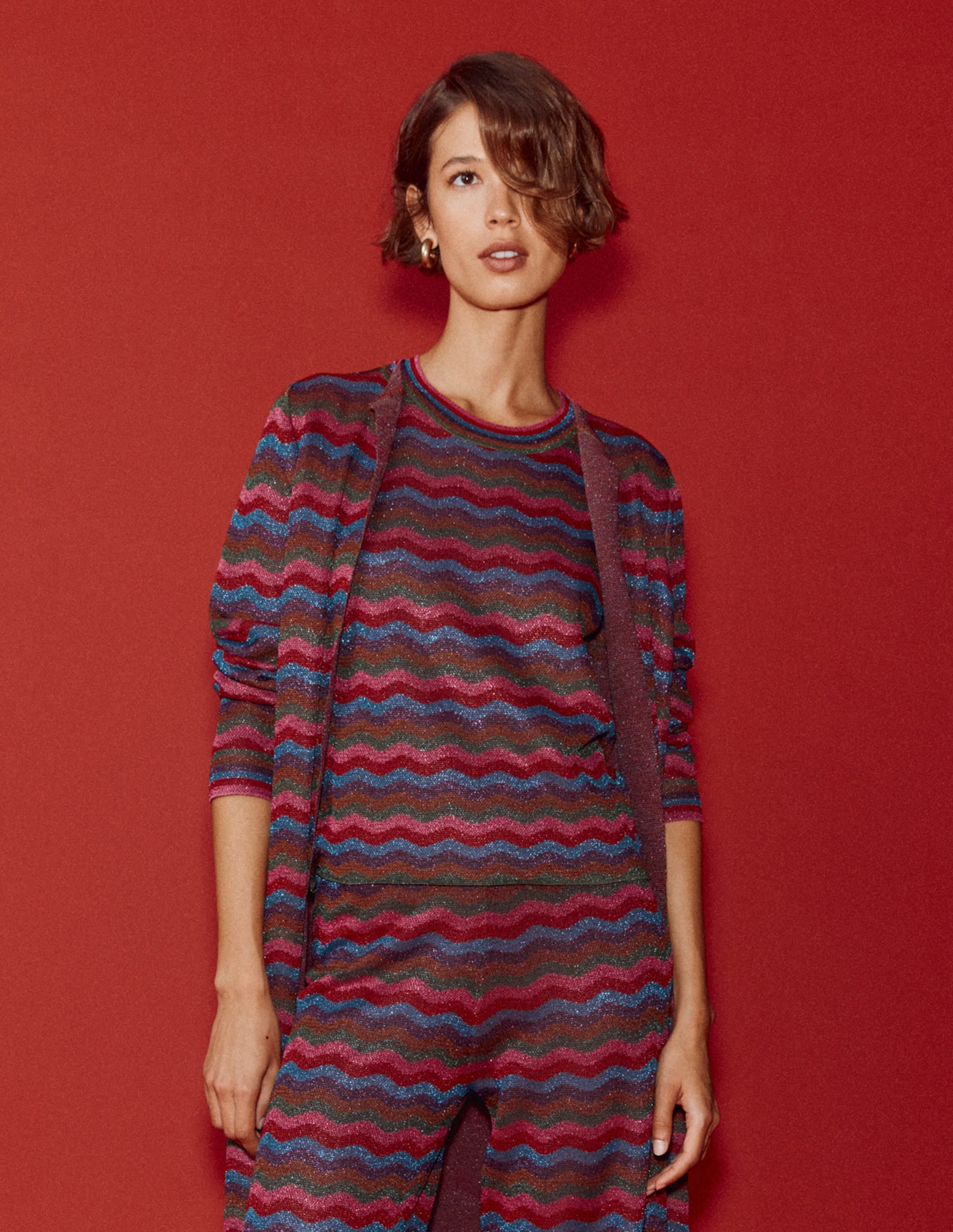 Jacquard Knitted T-Shirt-Multi