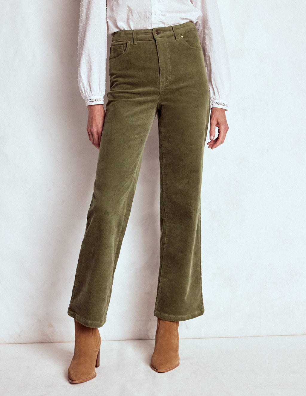 5-Pocket Cord Column Jeans-Green