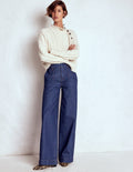 Stitch Detail Wide Leg Jeans-Indigo