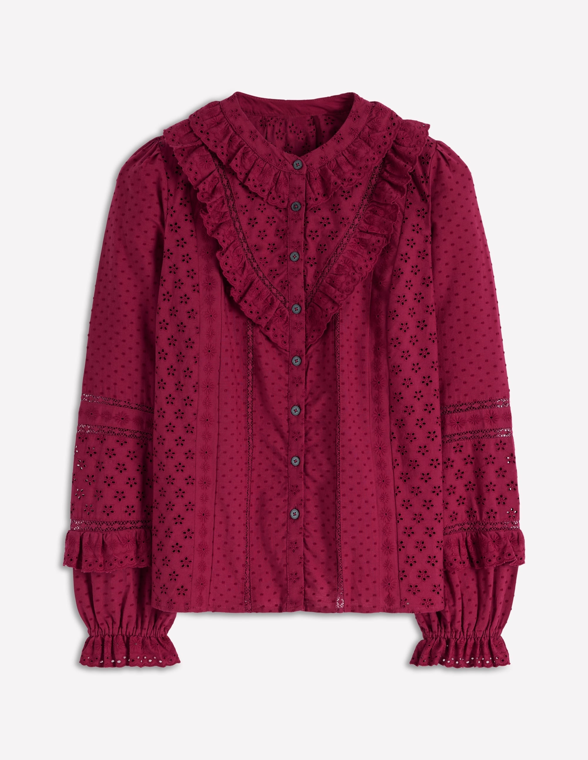 Broderie Ruffle Top-Ruby Red