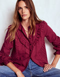 Broderie Ruffle Top-Ruby Red
