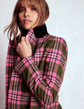 Boxy Double Breasted Blazer-Olive Green and Pink Check