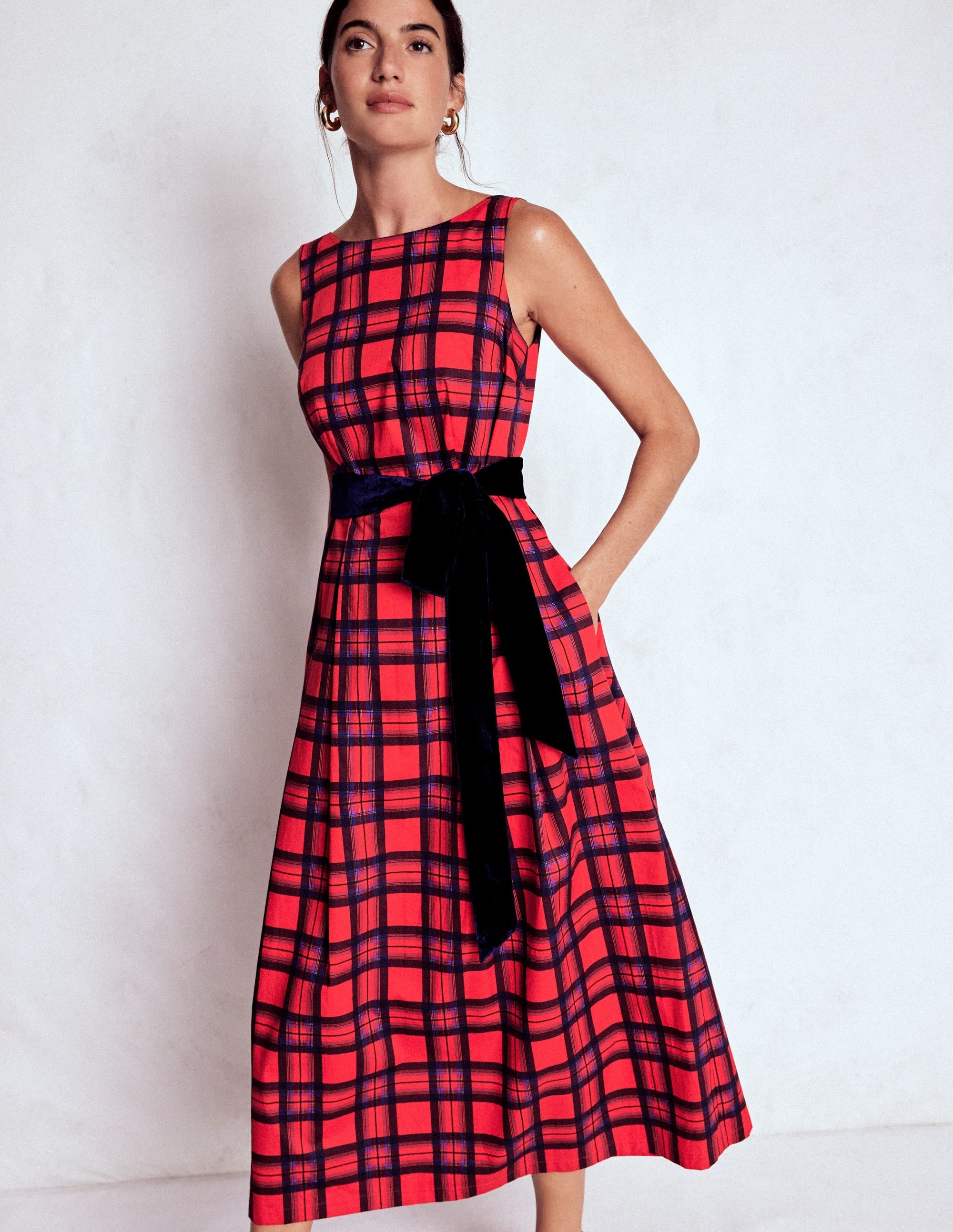 Scoop Back Check Dress-Red, Navy and Purple Check