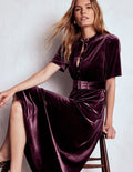 Kate Velvet Shirt Dress-Dark Cherry