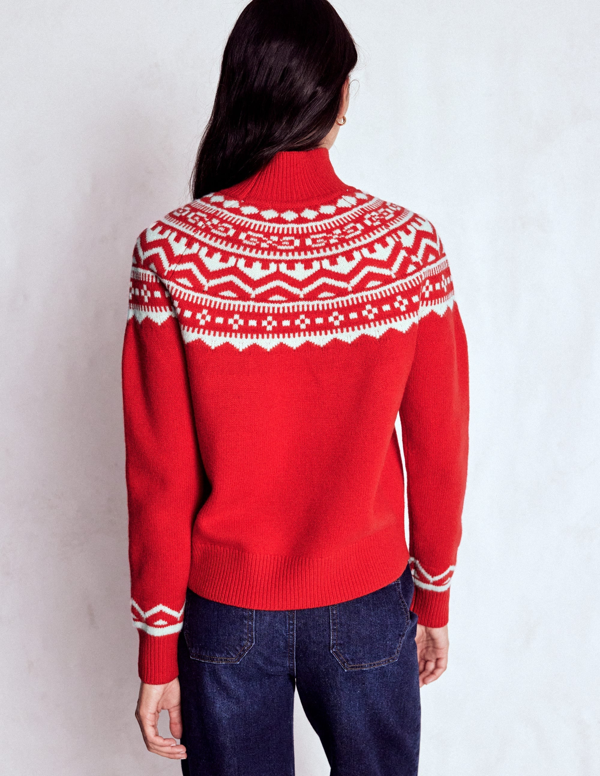 Marion Merino Rib Neck Sweater-Poppy Red Fair Isle
