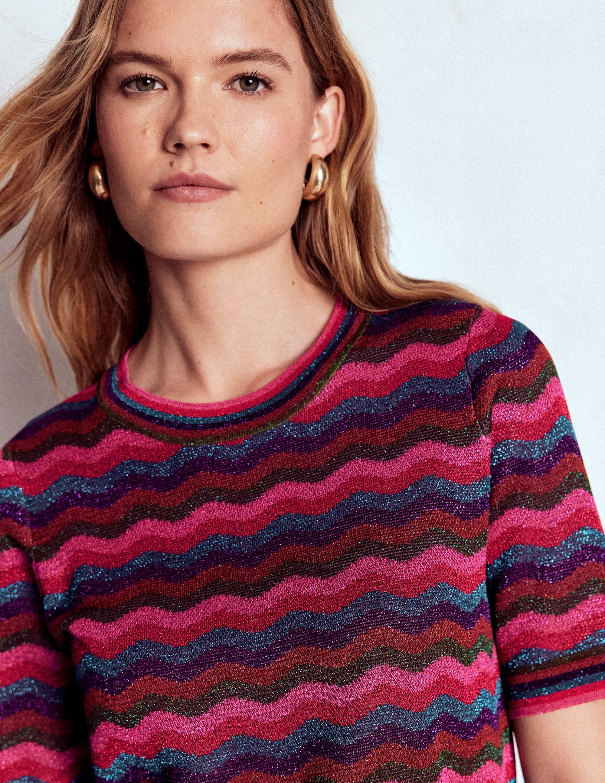 Jacquard Knitted T-Shirt-Multi