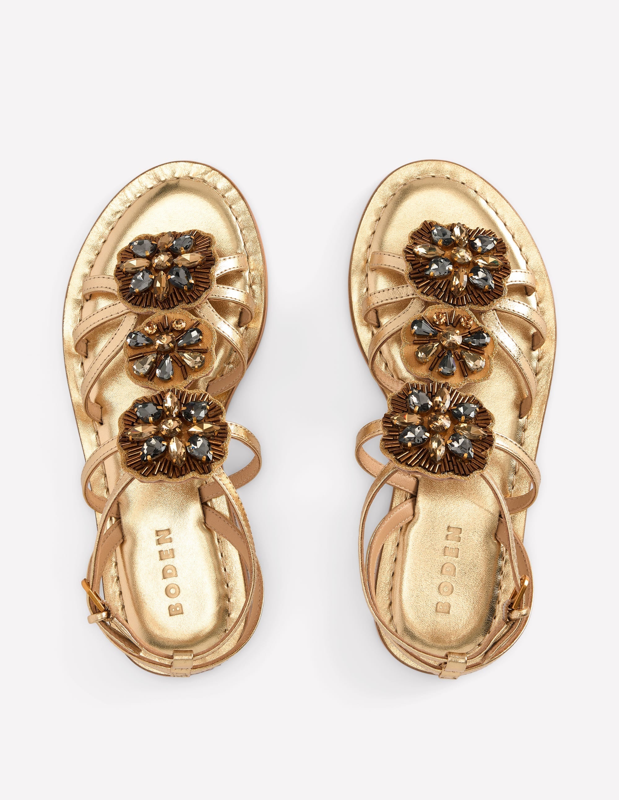 Crystal Flat Sandals-Gold
