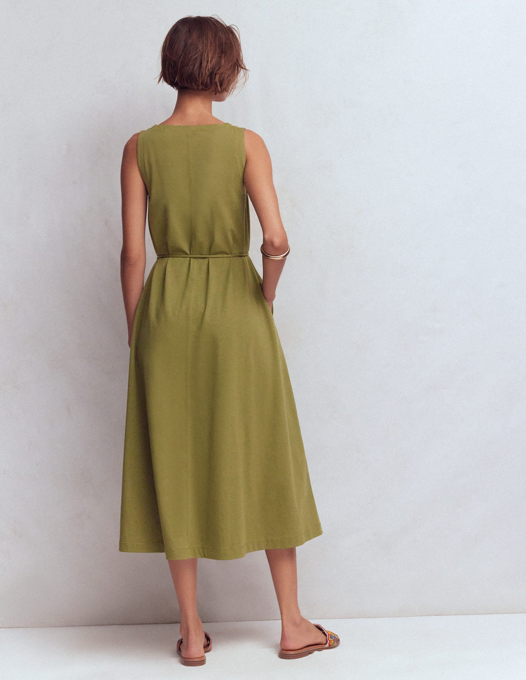 Mia V-neck Jersey Midi Dress-Olive