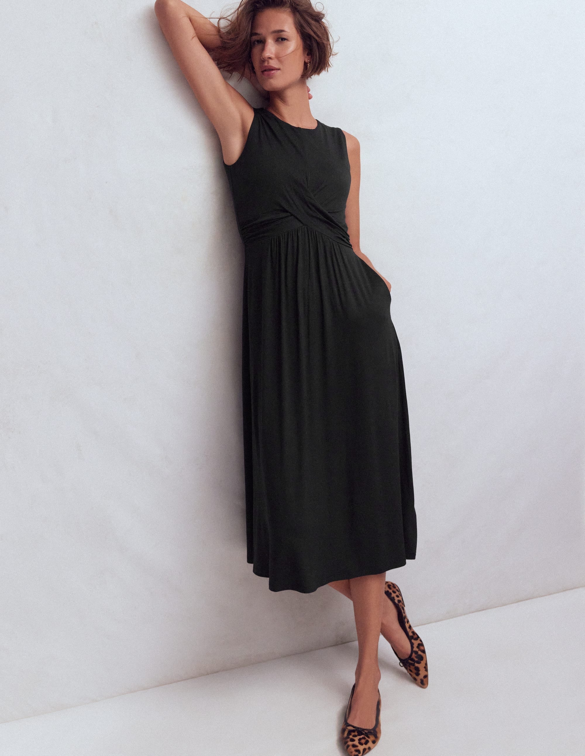 Zara Cross Waist Jersey Dress-Black