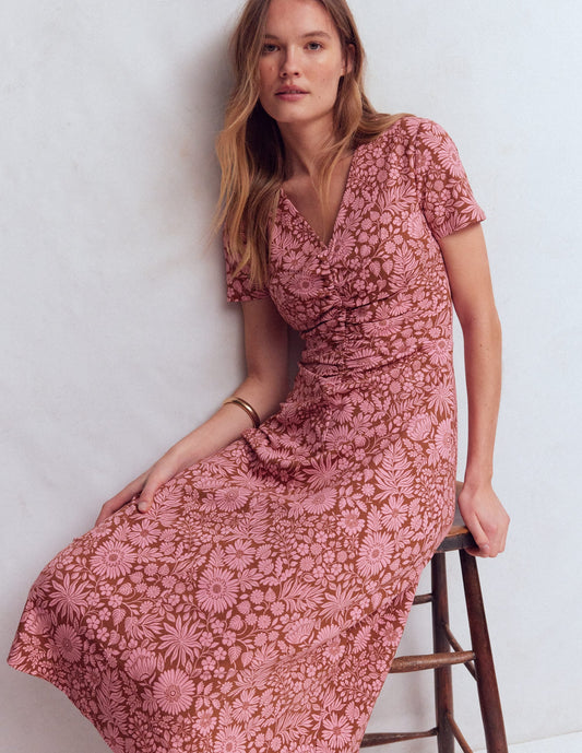 Una Ruched Front Ponte Dress-Russet, Flowerbed Bloom